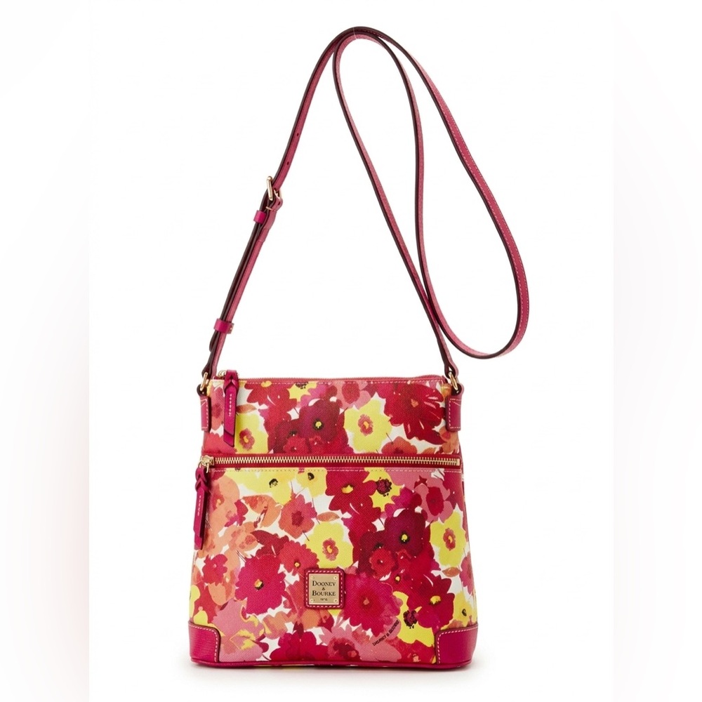 Dooney & Bourke Geranium Floral North South Triple Zip Crossbody -EUC